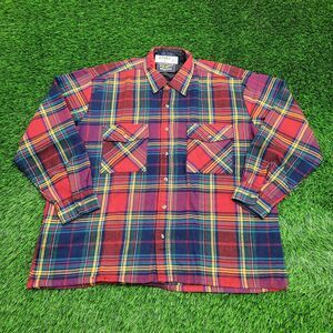 Vintage 90s Baggy Plaid Button Shirt XL 26x29 Oversized Red